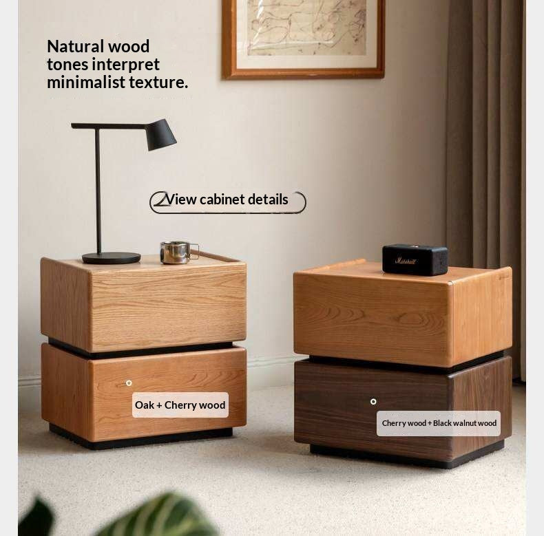 Oak Solid Wood Nightstand with Storage Drawer