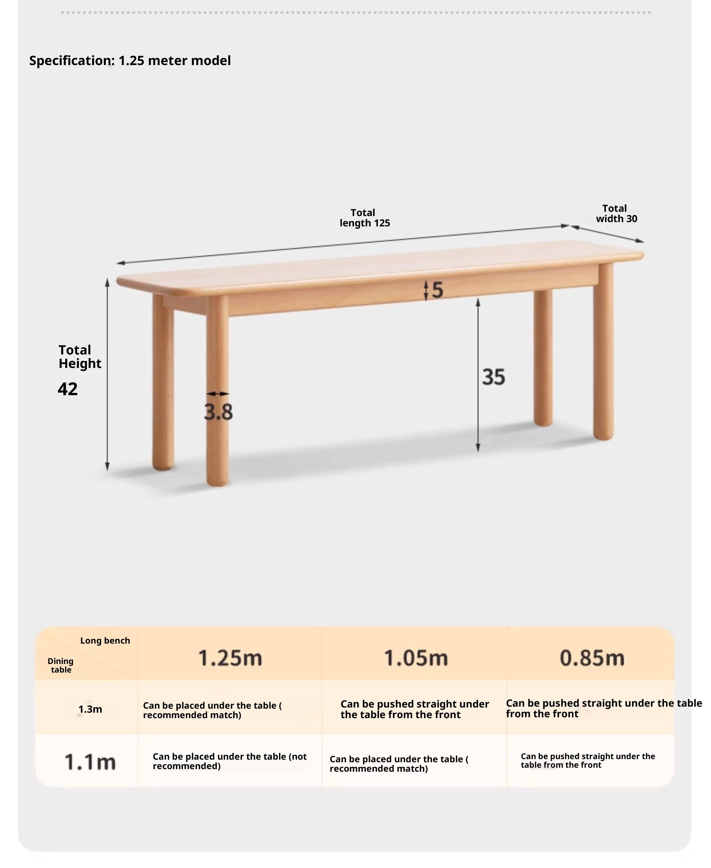 European Beech Wood Modern Long Bench