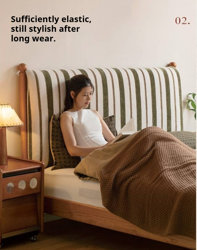 Cherry Solid Wood Fabric Upholstered Bed