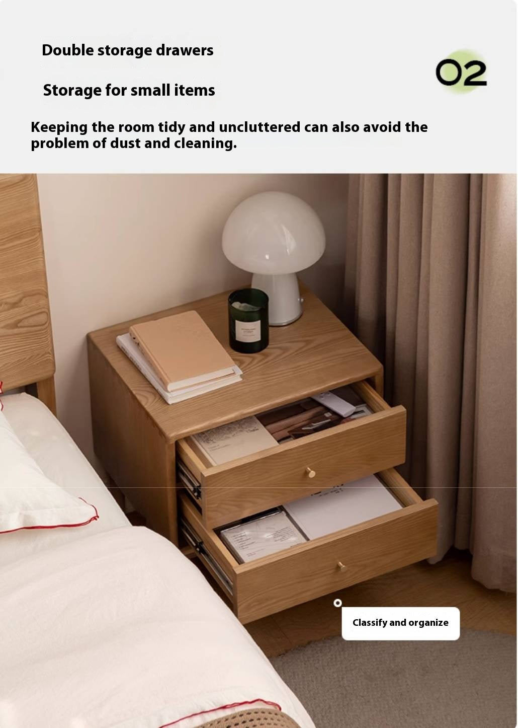 Ash, White Ash, Cherry Solid Wood Modern Style Nightstand