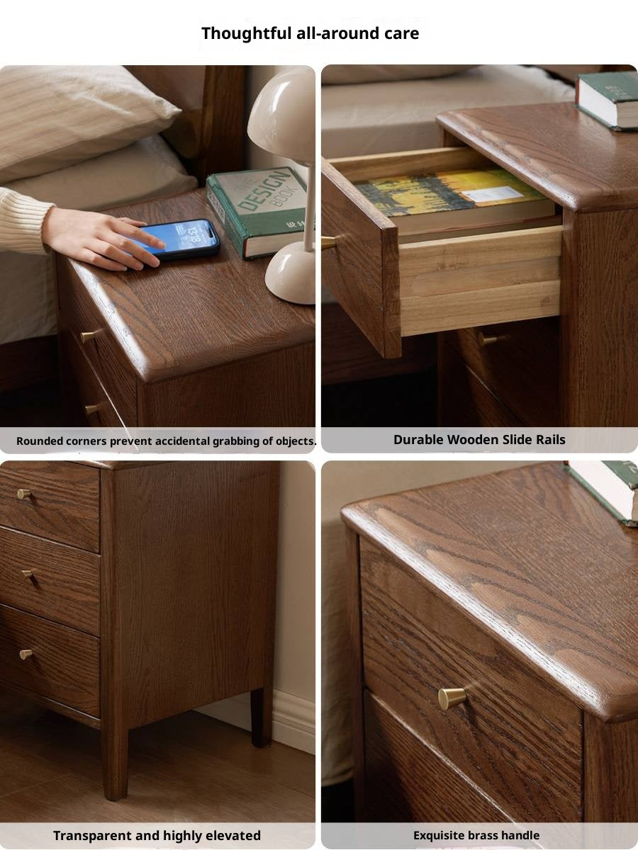 Oak Solid Wood Modern Minimalist Three-Drawer Nightstand