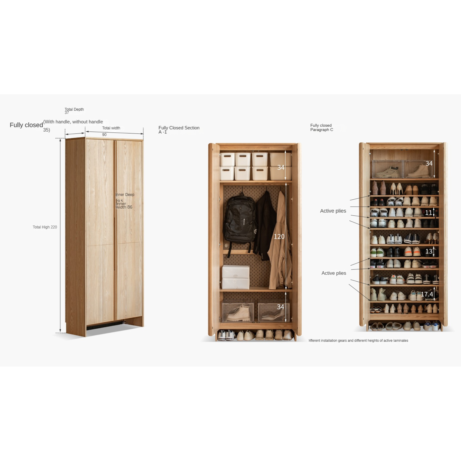 Ash, Oak Solid Wood Entrance Combination Storage Shoe Cabinet