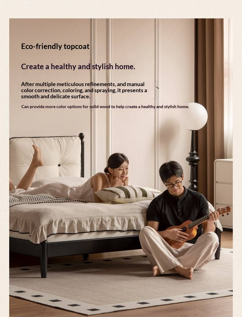 Rubberwood Solid Wood French Retro Soft Bed