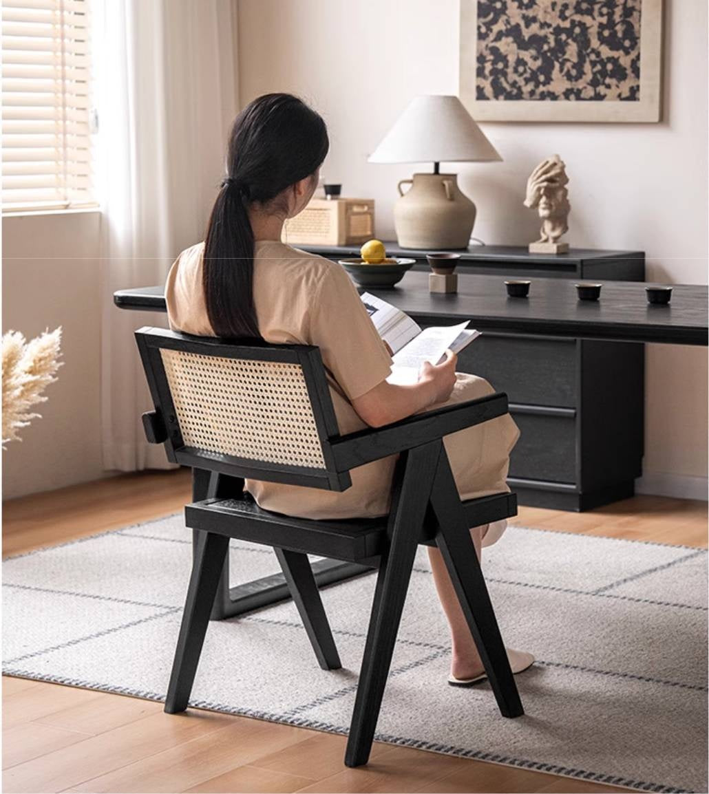 Black Walnut, Ash, Oak, Cherry Solid Wood Light Luxury Rattan Chair