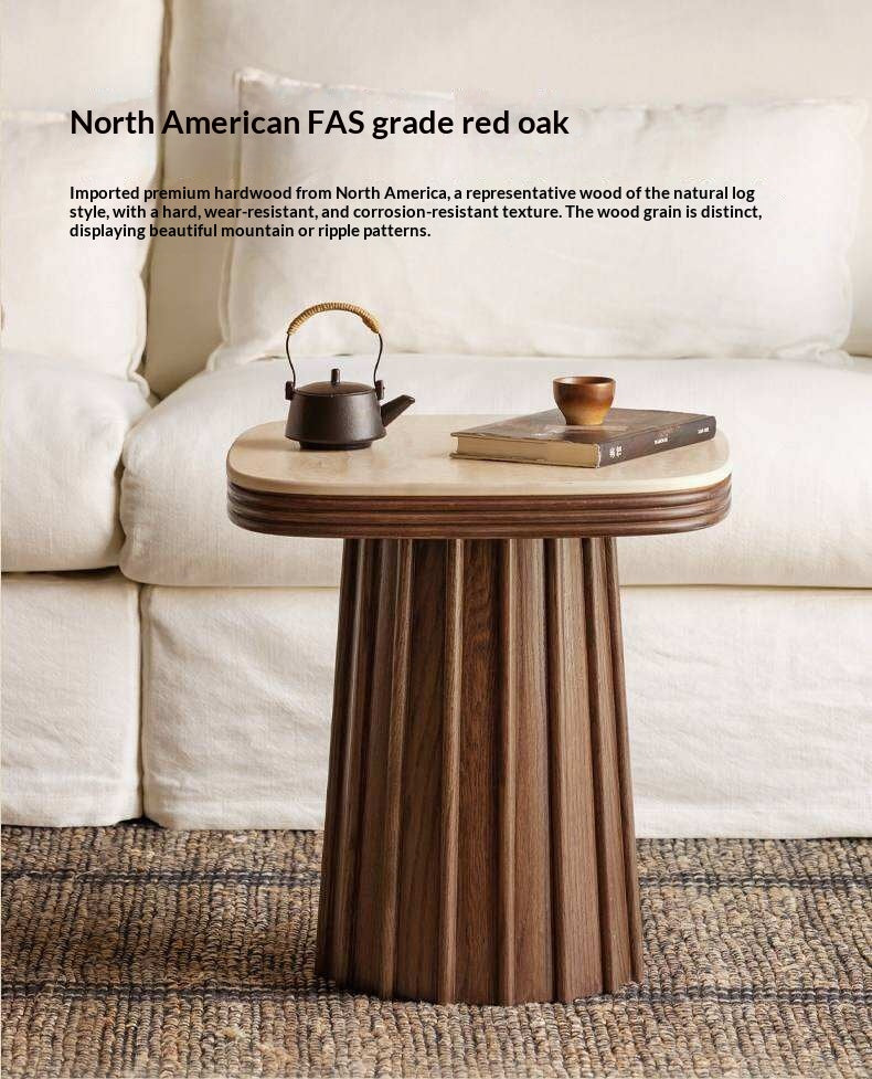 Oak Solid Wood Square Side Table with Silent Style and Rock Slab Design