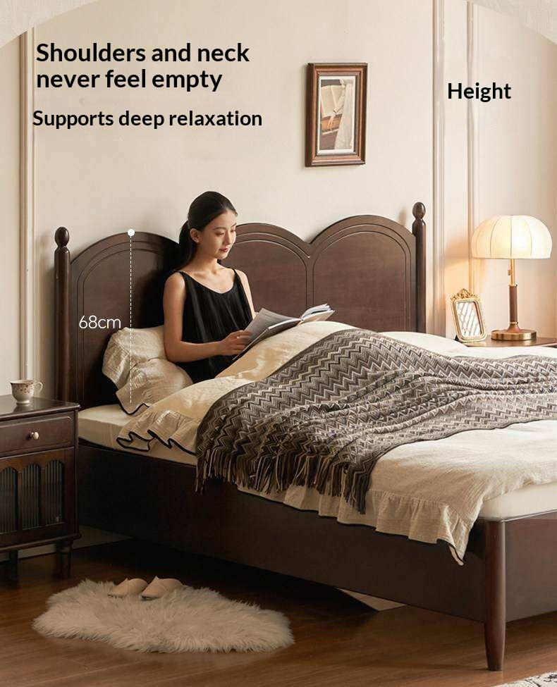 Poplar Solid Wood Bed with French Retro Style and Large Off-the-Floor Box Design