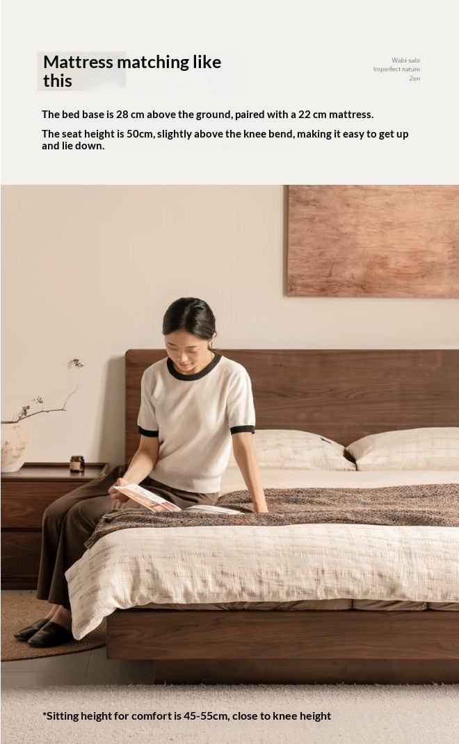 Black Walnut Solid Wood Bed — Italian Light Luxury Suspended Bed