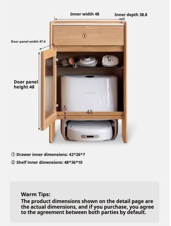 Oak Solid Wood Sweeping Robot Storage Side Cabinet Rock Slab.