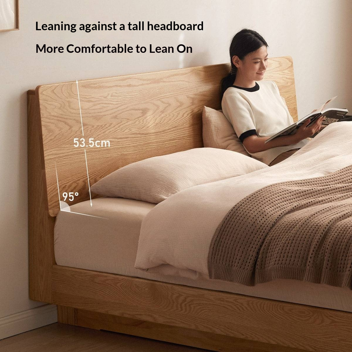 Oak Solid Wood Bed — Modern Minimalist Slab Box Design