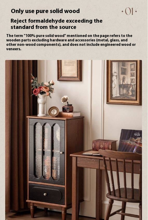 Ash Solid Wood French Retro Side Cabinet.