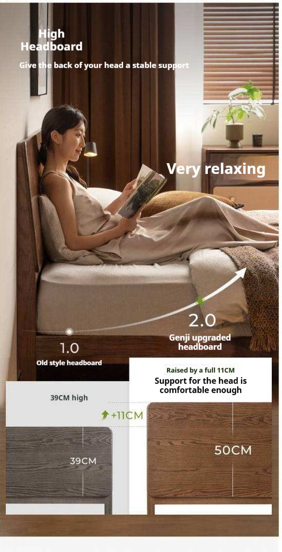 Oak Solid Wood Bed Platform Bed with Rectangular Panel Headboard and Tapered Legs