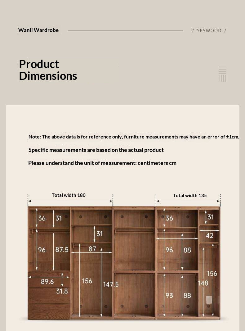 Oak Solid Wood Modern Sectional Wardrobe.