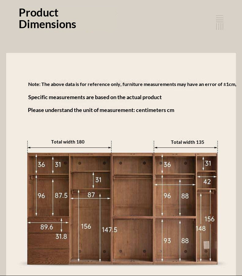 Oak Solid Wood Modern Sectional Wardrobe