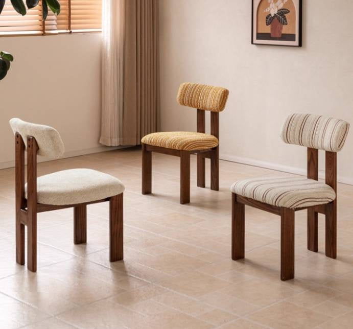 4 pcs -Oak, Black walnut solid wood Upholstered Dining Chair, Postmodern Retro