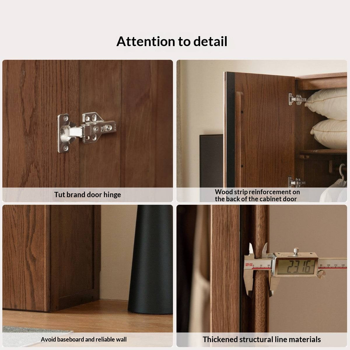 Oak Solid Wood Wardrobe with Italian Light Luxury Style and Double Doors