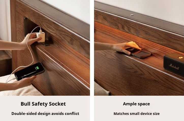 Oak Solid Wood Modern Minimalist Multifunctional with Light Box Bed