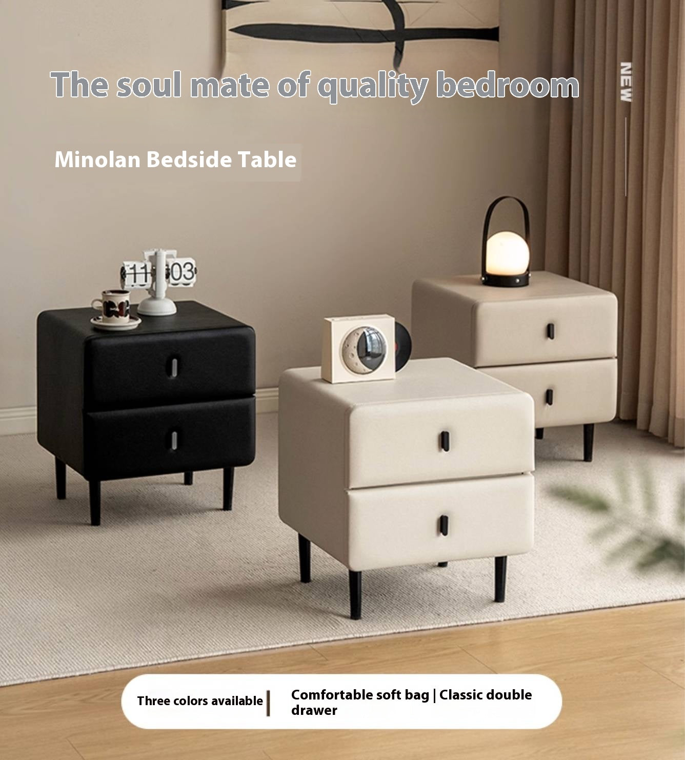 Cream Upholstered Nightstand
