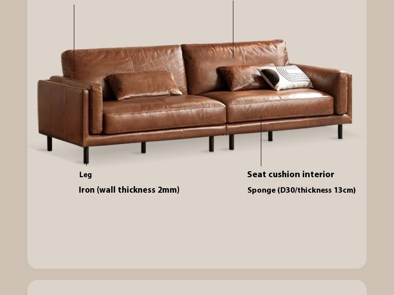 Italian Medieval Style Genuine Leather Oil-Wax Sofa