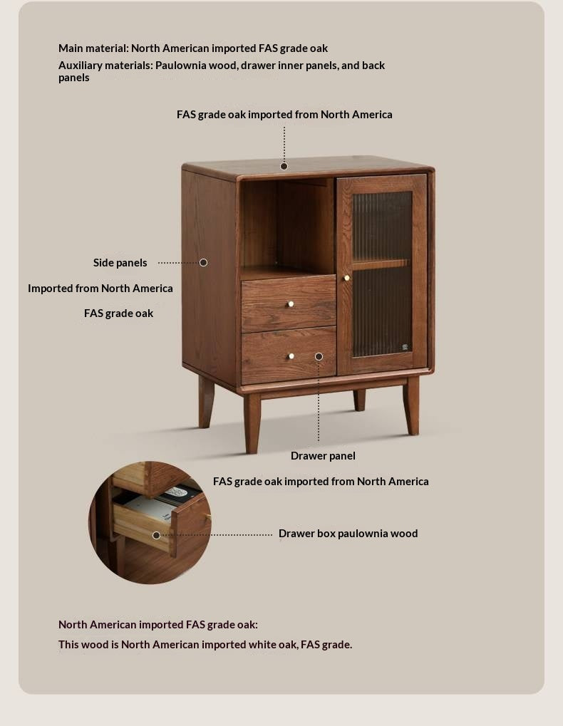 Oak Solid Wood, Solid Rubberwood Side Cabinet.