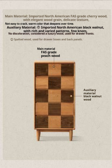 Cherry Solid Wood Retro Chest of Drawers Checkerboard