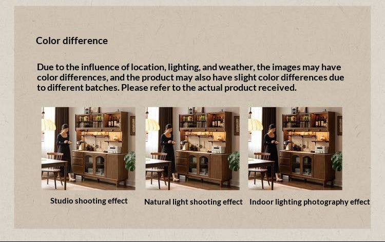 Black Walnut Solid Wood Buffet Cabinet with Retro Style and Rock Board Surface