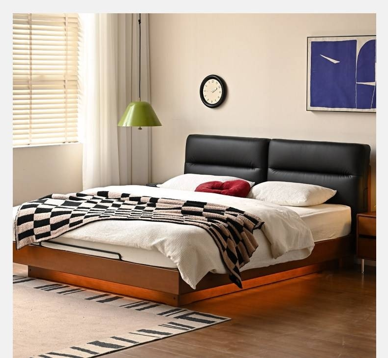 Poplar Solid Wood Box Bed — Upholstered Floating Bed with Bauhaus Style