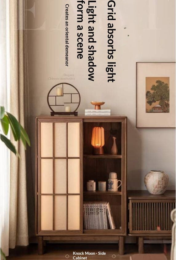 Black Walnut Solid Wood Sliding Door Side Cabinet