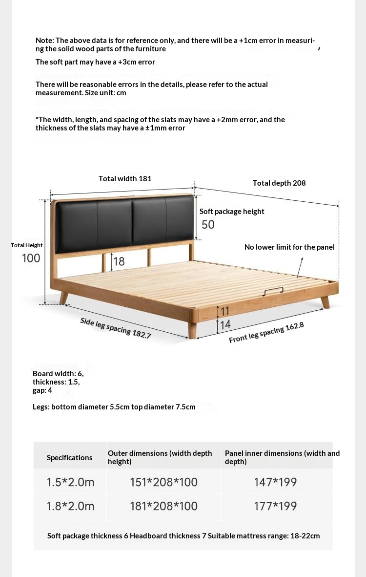 Cherry Solid Wood Bed with Top Layer Cowhide Soft Headboard Retro Style