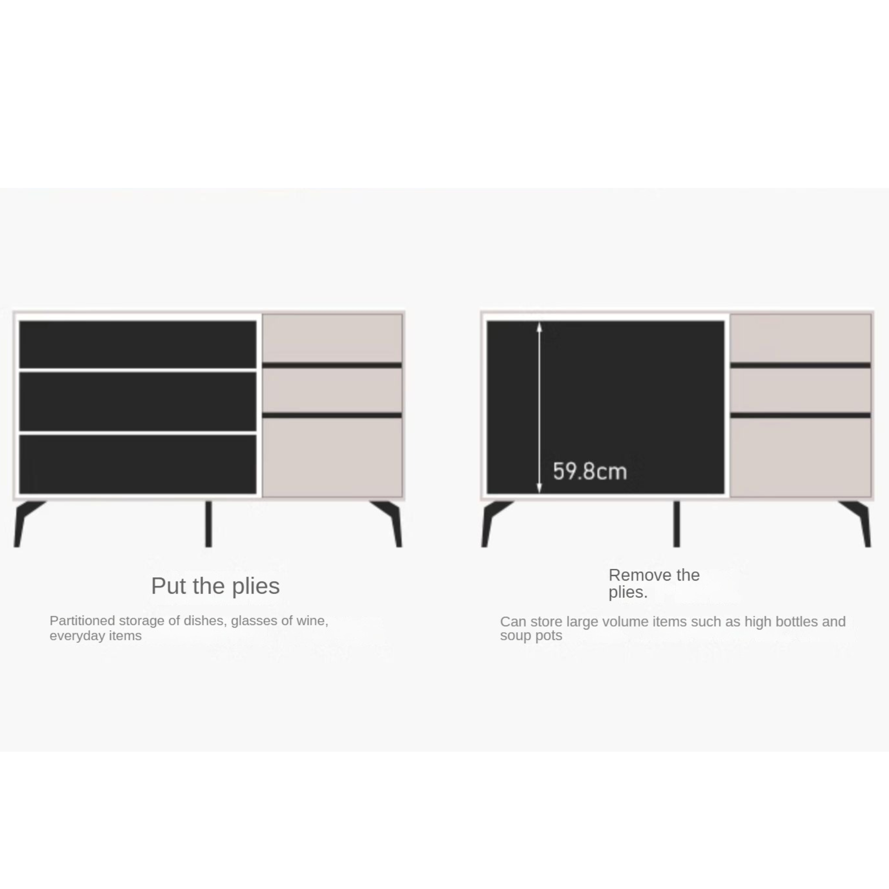 Poplar Solid Wood Rock Board Glass Door Dining Sideboard