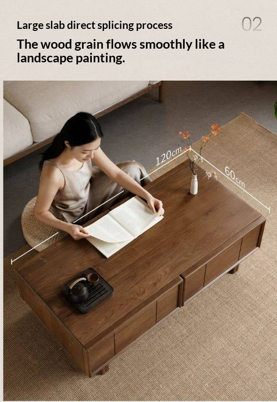 Black Walnut Solid Wood Coffee Table with Storage