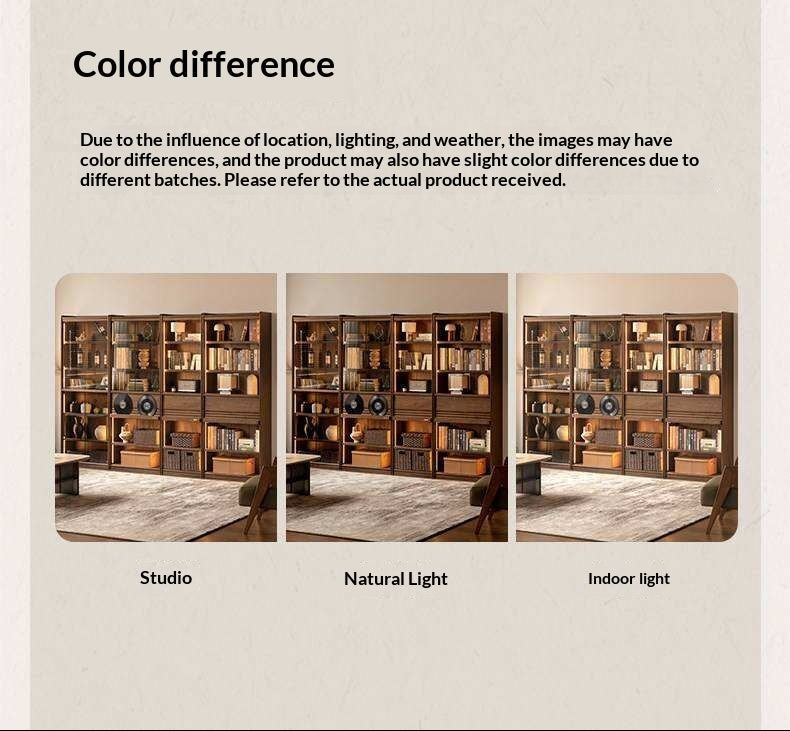 Black Walnut Solid Wood Combination Bookcase with Wall Storage and Floor Display