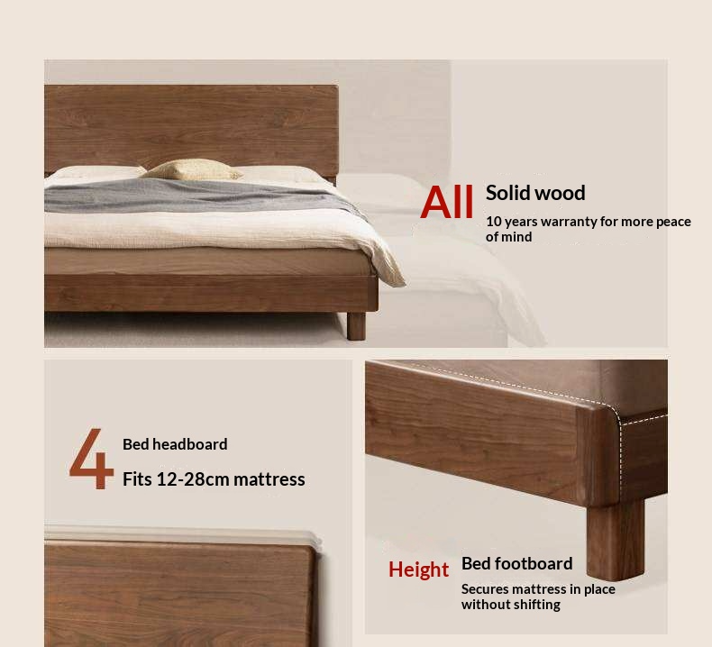 Black Walnut Solid Wood Bed with Italian Light Luxury Design