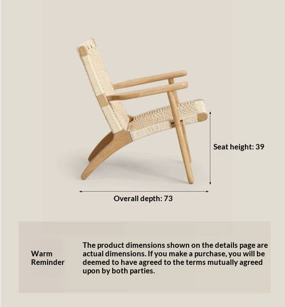 Ash Solid Wood Woven Rope Lounge Chair with Backrest