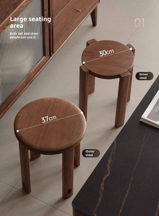 Black Walnut, Ash Oak, Solid Rubberwood Solid Wood Stacking Stool