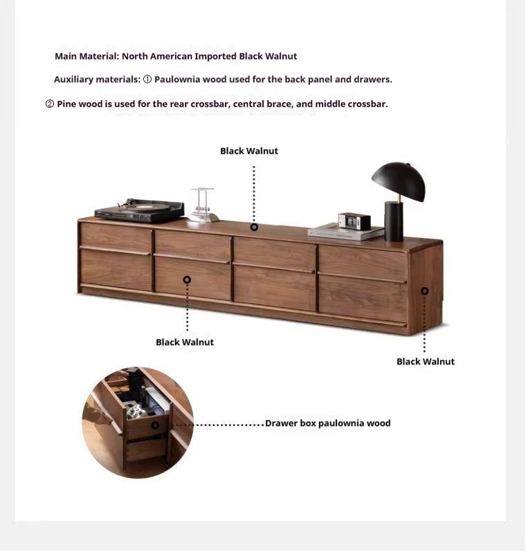 Black Walnut, Sandalwood, White Ash, Ash, Oak Solid Wood Italian Light Luxury Floor TV Cabinet.