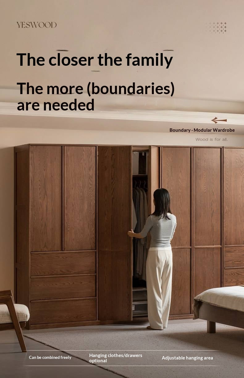 Oak Solid Wood Wardrobe with Modern Minimalist Design
