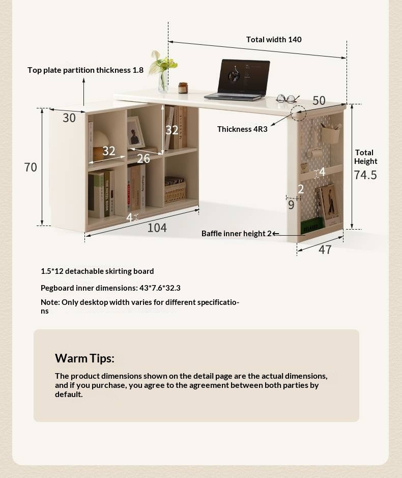 Rubberwood Solid Wood Cream Style Office Desk