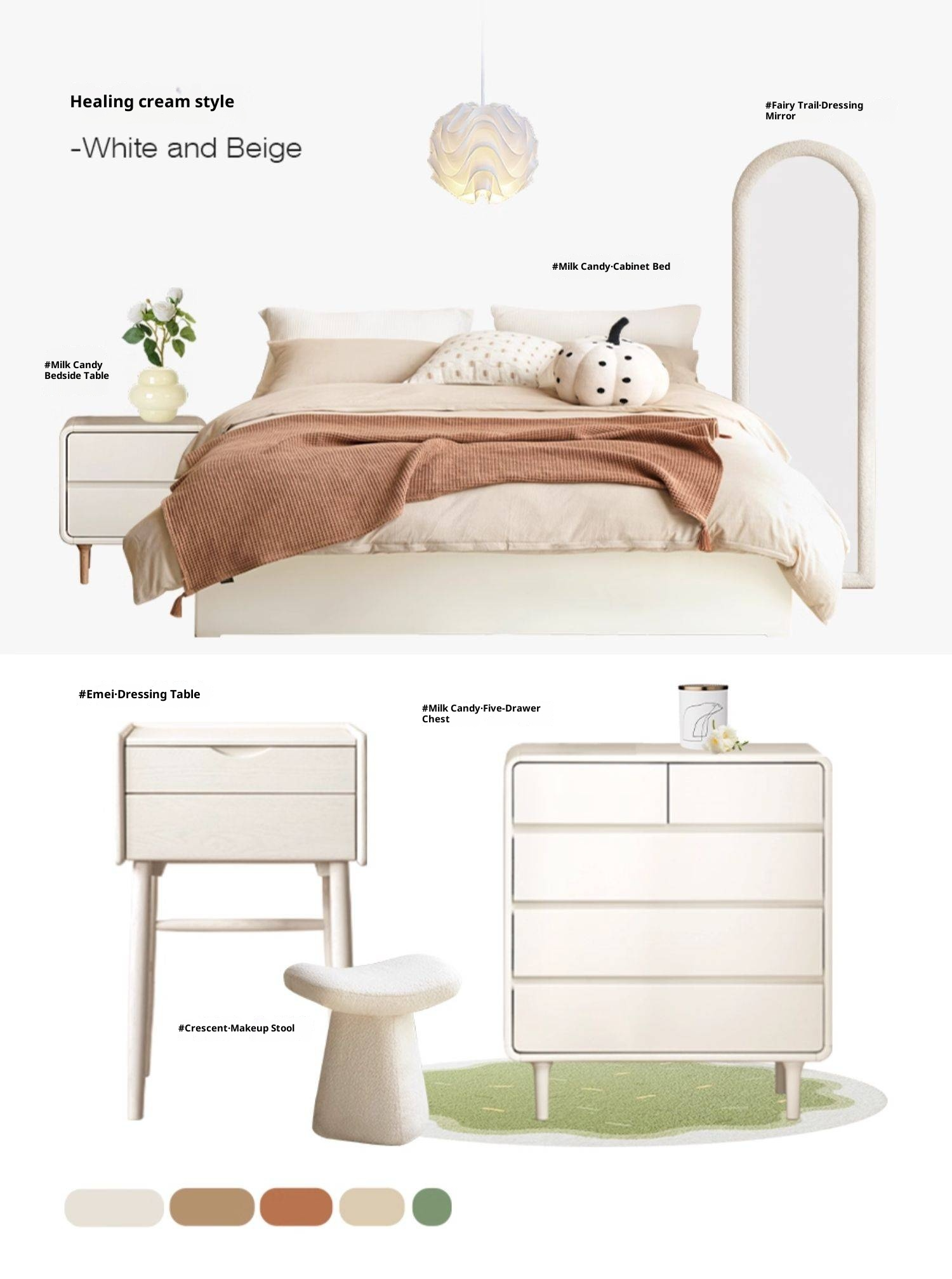 Rubberwood Solid Wood Platform Bed, Headboard-Free Box Bed Cream Style