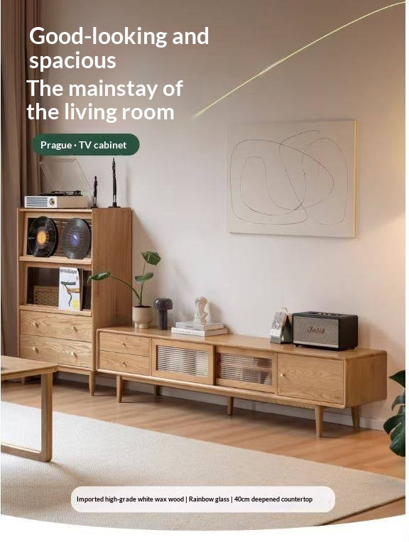 Ash Solid Wood Modern Locker Floor TV Cabinet.