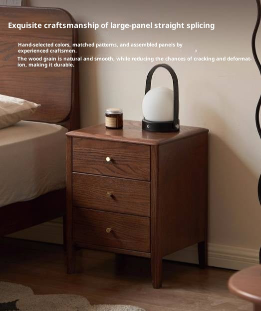 Oak Solid Wood Modern Minimalist Three-Drawer Nightstand
