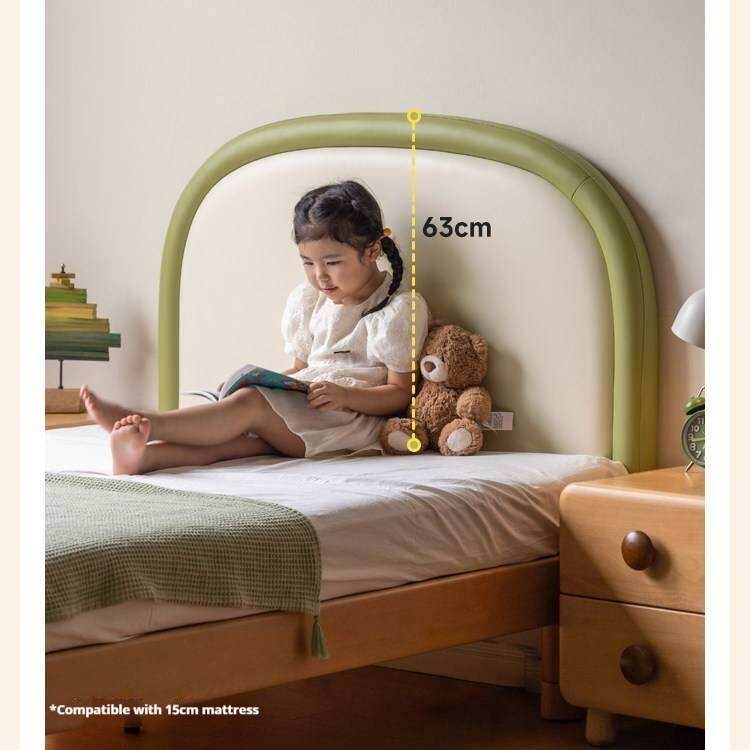 Beech solid wood Kids Bed with Round Headboard and Adjustable Height Legs