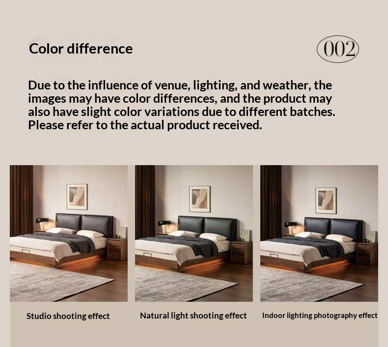 Black Walnut Solid Wood Box Bed — Italian Light Luxury, Genuine Leather Upholstered Headboard