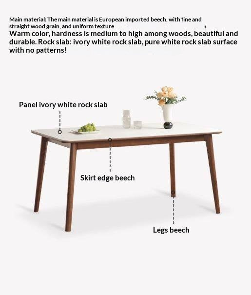 Beech Solid Wood Rock Board Dining Table