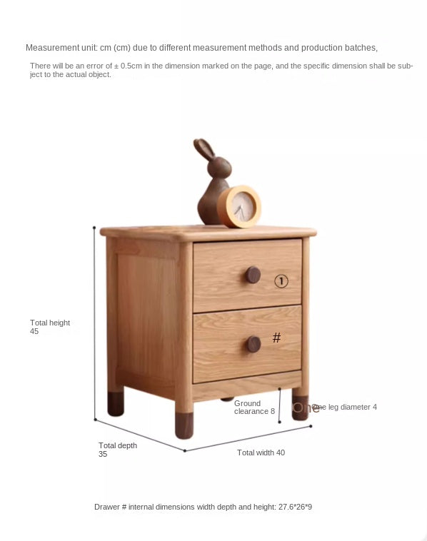 Oak, Beech Solid Wood Two-Drawer Nightstand