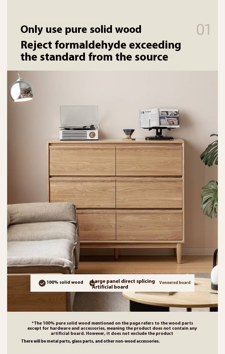 Ash Solid Wood Log Style Six Drawers Cabinet