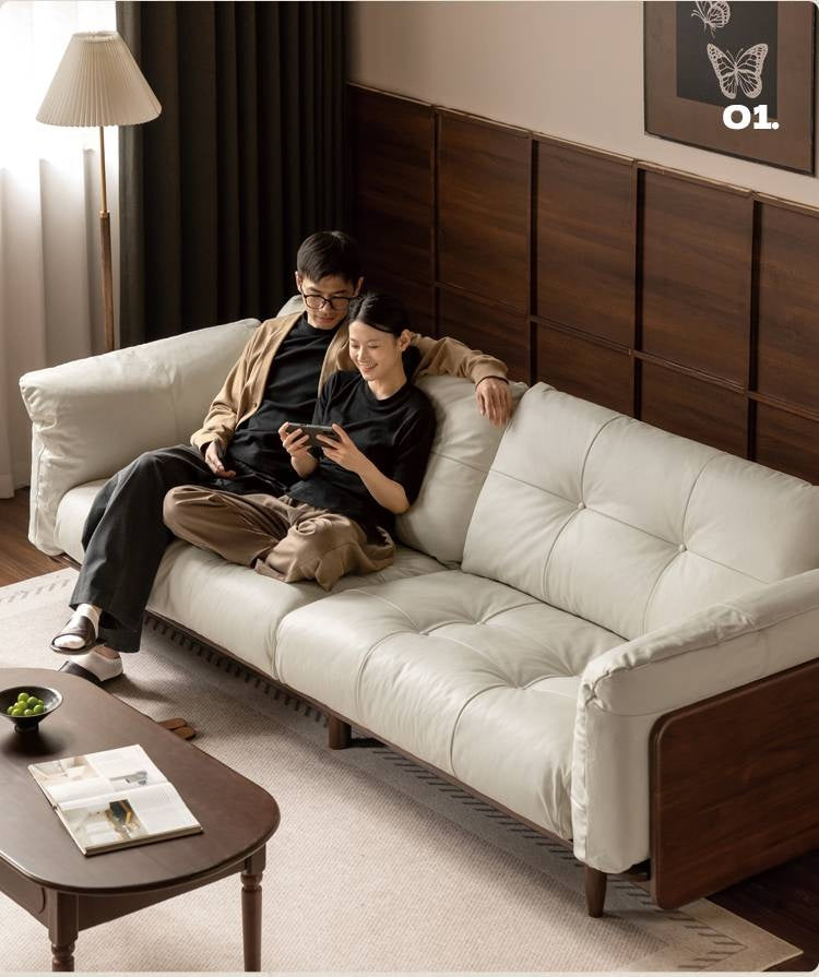Black Walnut Solid Wood genuine leather sofa two-color optional