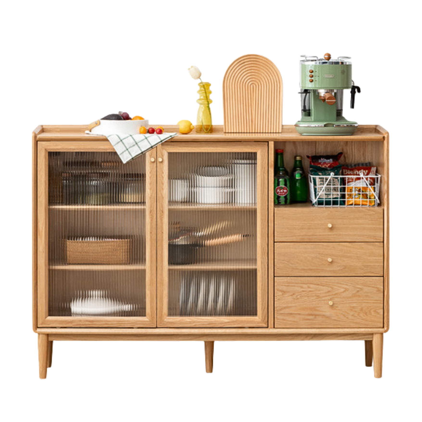 Oak, Ash, Black Walnut, Cherry, Beech Solid Wood, Solid RubberWood Ultra-thin Sideboard Sliding Door