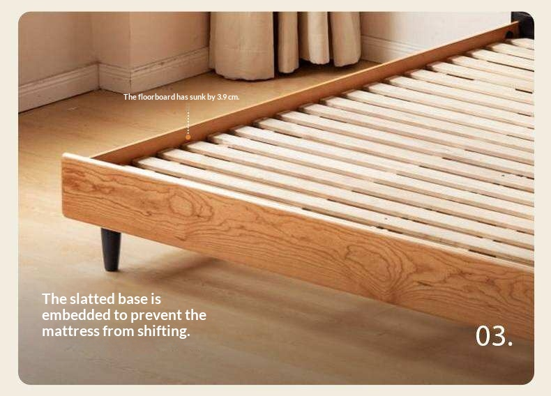 Cherry Solid Wood Genuine Leather Curved Upholstered Headboard Platform Bed