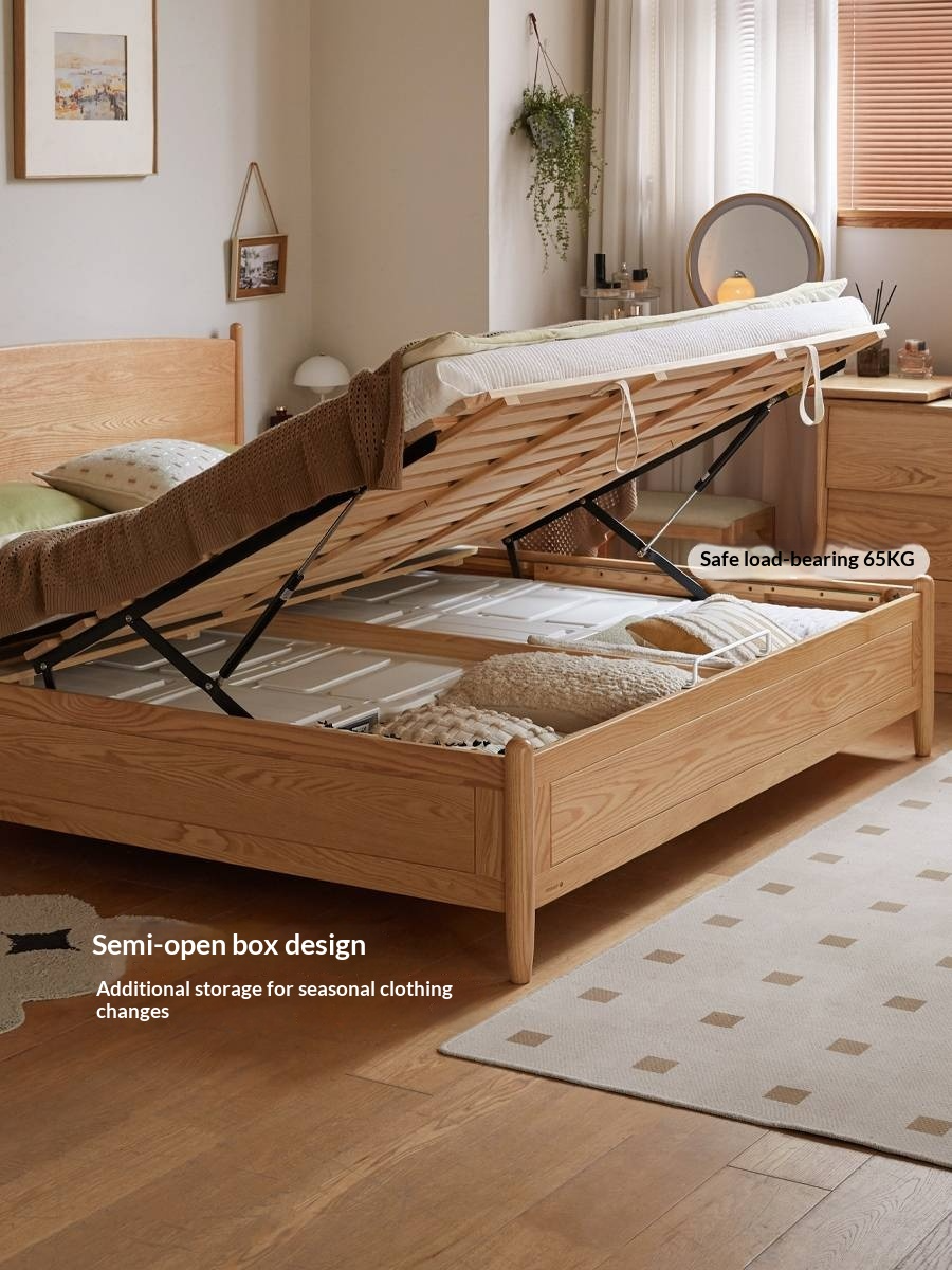 Oak Solid Wood Box Bed, Modern Minimalist