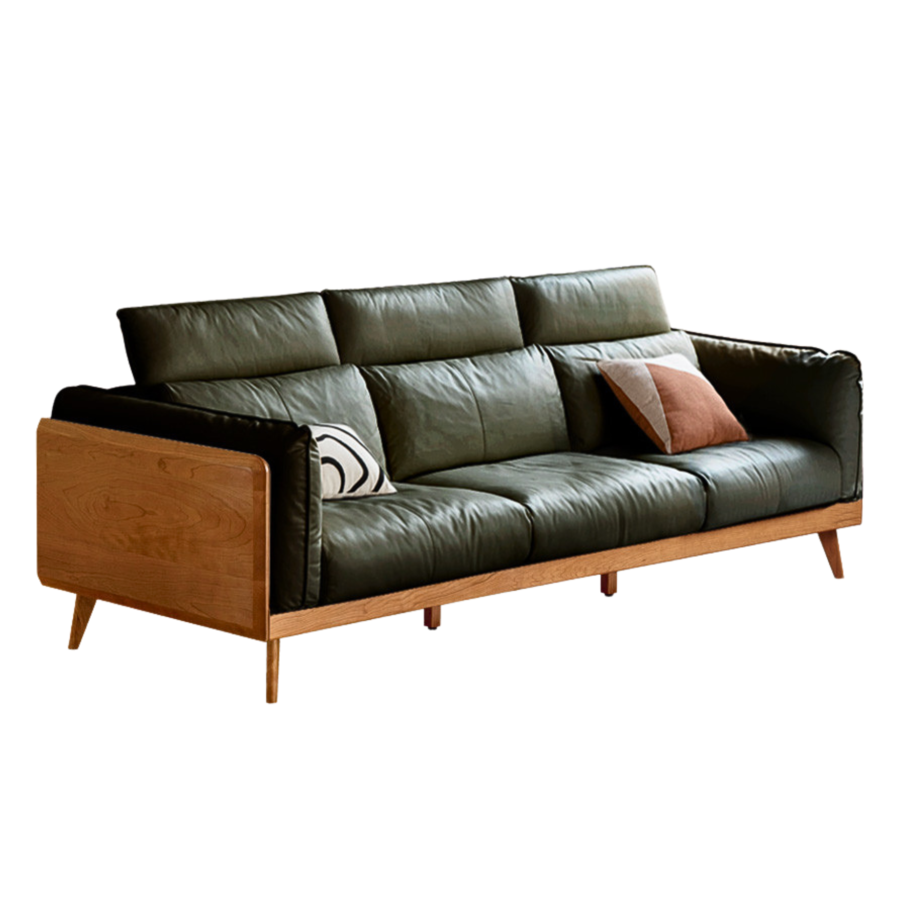 Cherry Solid Wood Black Label Leather Down Sofa.